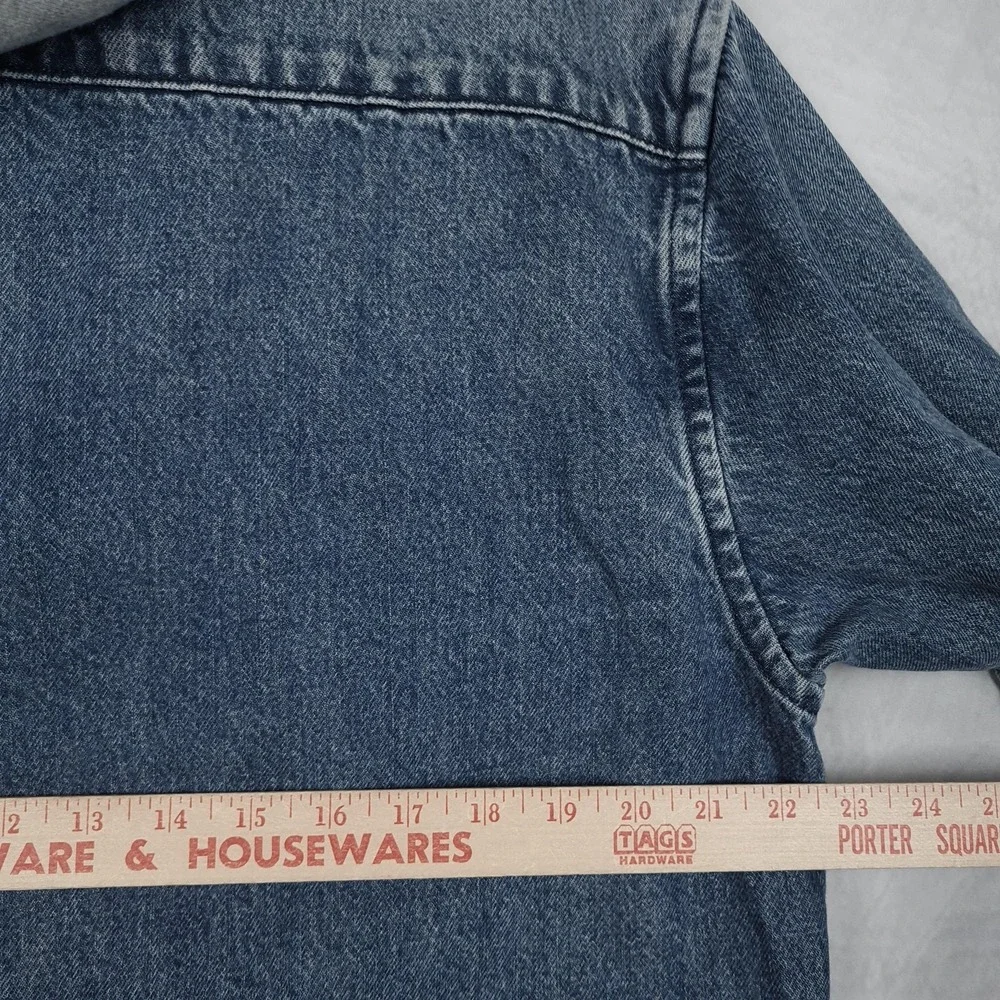 Levis Shirt Jacket Mens Medium Blue Denim Hooded Snap Front Workwear Shacket - Picture 12 of 15